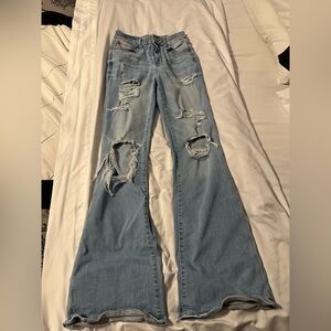 American Eagle high rise distressed flare jeans